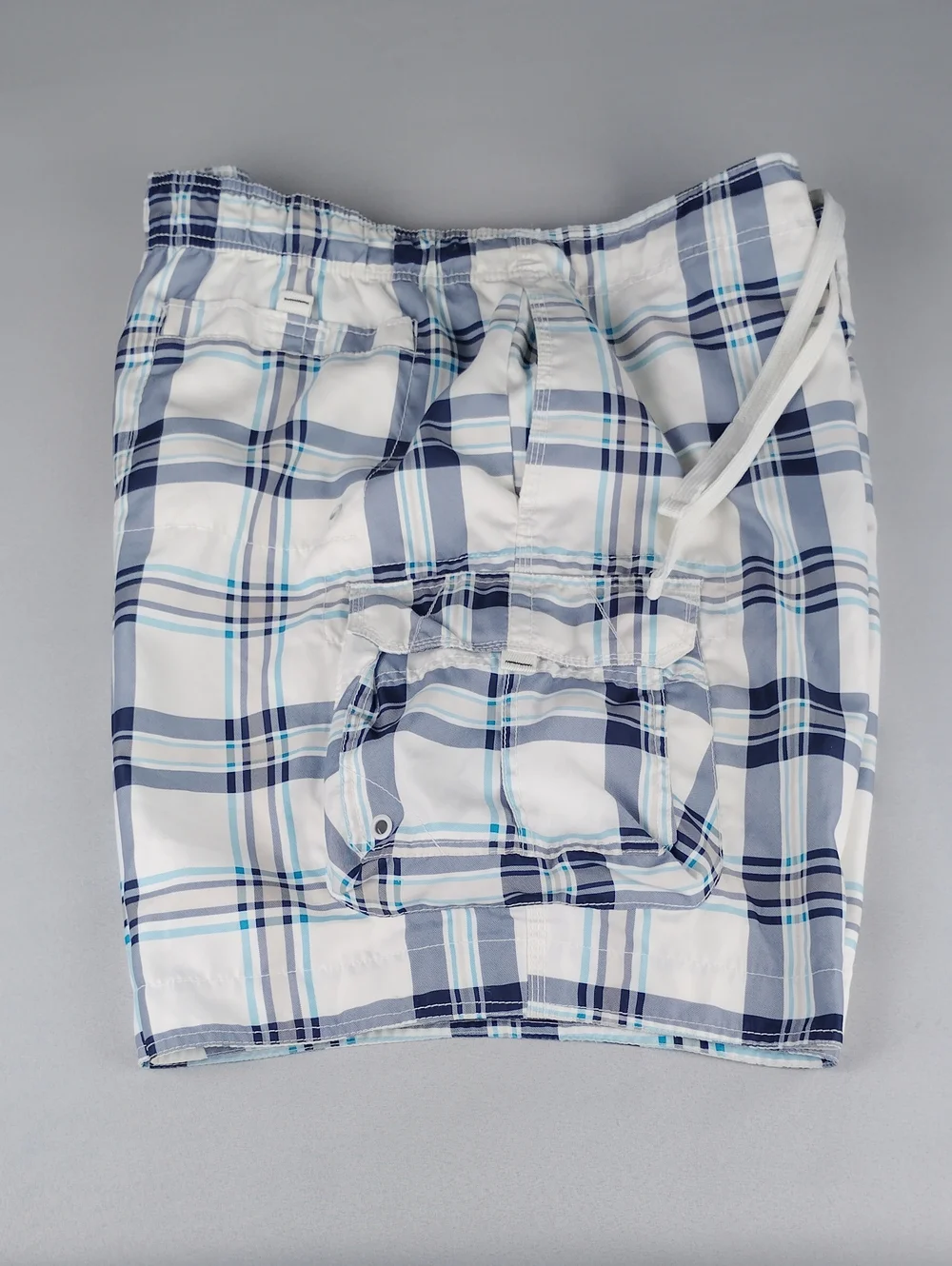 OP Men's Plaid Swim Trunks - White/Navy